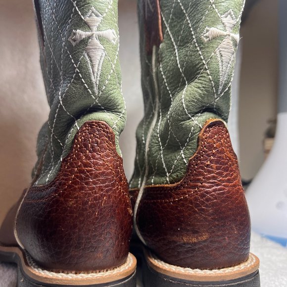 Twisted X Brown & Green Cross  Leather Cowboy Boots-Pull on-Embroidered- - Picture 12 of 12